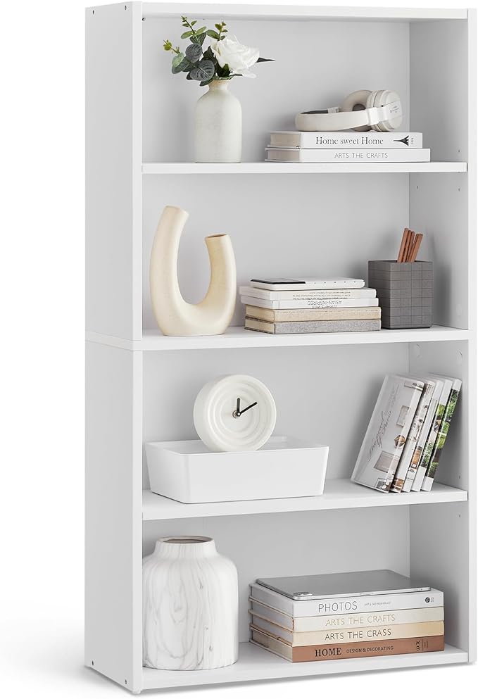 VASAGLE Bookshelf, 23.6 Inches Wide, 4-Tier Open Bookcase with Adjustable Storage Shelves, Floor Standing Unit, Cloud White ULBC164T14