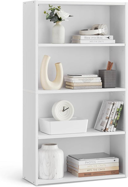VASAGLE Bookshelf, 23.6 Inches Wide, 4-Tier Open Bookcase with Adjustable Storage Shelves, Floor Standing Unit, Cloud White ULBC164T14