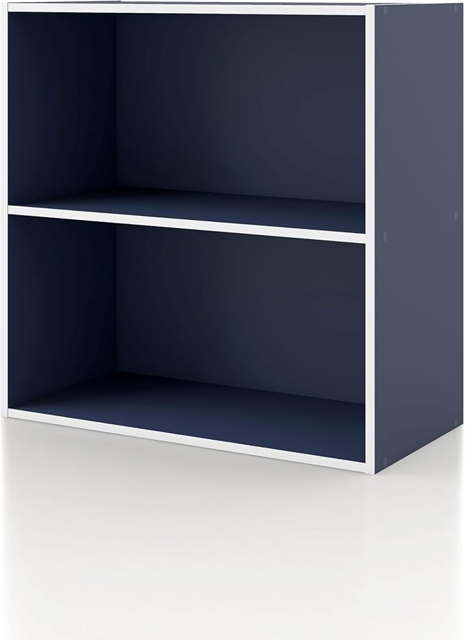Apexa 2-Tier Cube Storage Organizer Shelves, Stackable Wood Bookcase Fits Cubby Bins for Organization, Dorm Teen Room Decor & Home Office, Steel Blue