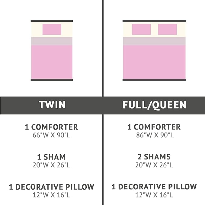 Mi Zone Rosalie Comforter Set for Girls, Ultra-Soft Microlight Plush Metallic Printed Hearts Brushed Reverse Overfilled Down Alternative Hypoallergenic All Season, Twin/Twin XL, Pink/Silver, 3 Piece