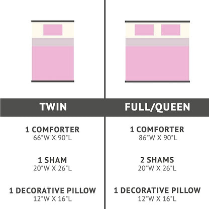 Mi Zone Rosalie Comforter Set for Girls, Ultra-Soft Microlight Plush Metallic Printed Hearts Brushed Reverse Overfilled Down Alternative Hypoallergenic All Season, Twin/Twin XL, Pink/Silver, 3 Piece