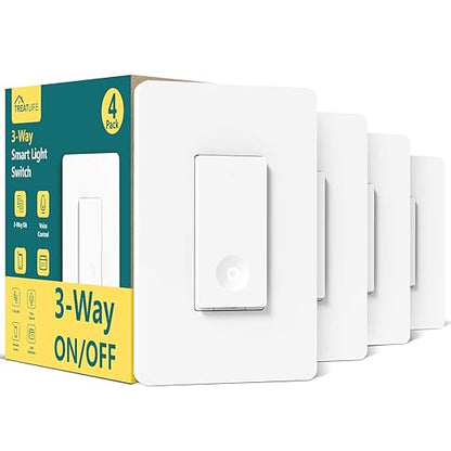TREATLIFE 3 Way Smart Light Switch 4 Pack, 2.4GHz Wi-Fi Smart Switch Works with Alexa and Google Home, Neutral Wire Required, Remote Control, FCC Certified, No Hub Required