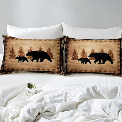 Bear Comforter Set King Size Farmhouse Wild Animal Comforter Retro Bear Family Bedding Set for Kids Boys Girls Brown Bear Paws Duvet Set Rustic Bedroom Decor Quilted Set 3Pcs