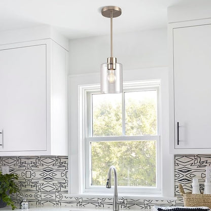 Brushed Nickel Pendant Lights Kitchen Island - Clear Glass Pendant Light Fixture Multiple Stems Rods 3 Units 12 Inch 3 Units 4 Inch (3 Pack Brushed Nickel)
