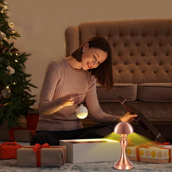 Portable LED Table Lamp, 3-Levels Brightness Metal Desk Lamp, 3 Color Touch Control Rechargeable Lamp, Night Light, Bedside Lamp,Dining Room Lamp (Rose Gold)