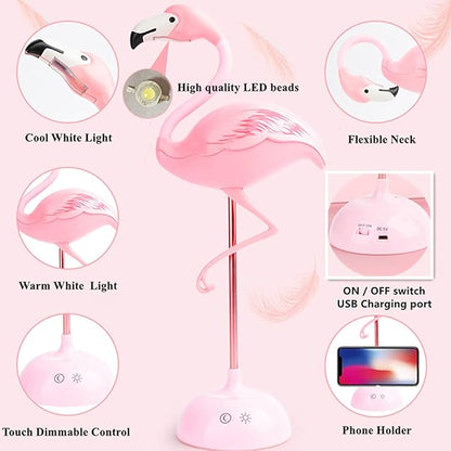 Fantasee Flamingo LED Desk Lamp Nursery Night Light USB Powered Touch Dimmable for Child Kids Students Bedroom Dorm Reading Birthday Party Gift (Pink Flamingo - USB Powered, NO Battery)