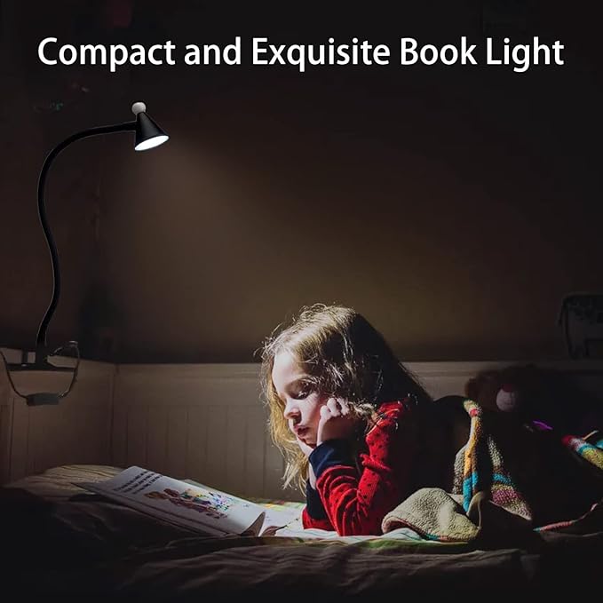 LED Desk Lamp with Clamp,Reading Light with Long Flexible Gooseneck,Clamp Light for Reading,Bed Lights for Headboard,Book Light for Kids with 30 Adjustable Color Modes,Clamp Lamp for Home, Black