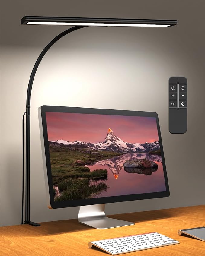 Desk Lamp with Remote, [Dimmable & Adjustable] 160 LED Desk Lamp Home Office, Flexible Gooseneck USB Reading Lamp with Clamp, Eye-Caring Clip on Desk Light with 1H Timer Working for Video Conference