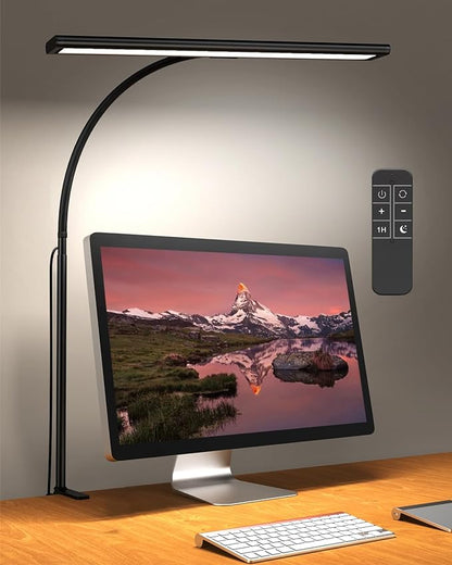 Desk Lamp with Remote, [Dimmable & Adjustable] 160 LED Desk Lamp Home Office, Flexible Gooseneck USB Reading Lamp with Clamp, Eye-Caring Clip on Desk Light with 1H Timer Working for Video Conference