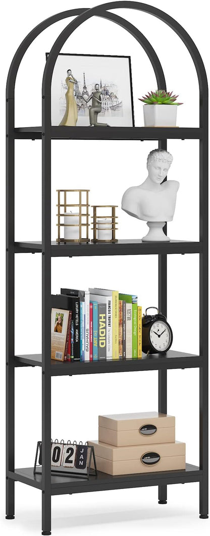 Tribesigns 4-Tier Open Bookshelf, 70.8" Wood Bookcase Storage Shelves with Metal Frame, Freestanding Display Rack Tall Shelving Unit for Office, Bedroom, Living Room, Easy Assembly (Black, 1PC)