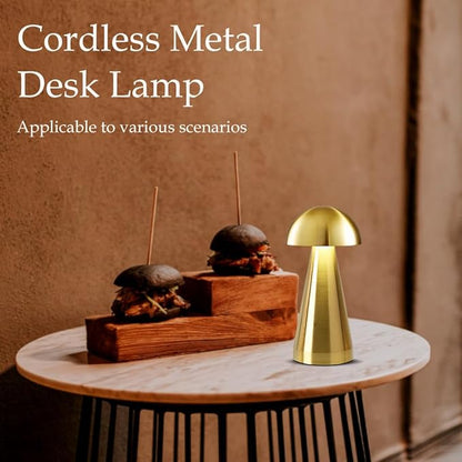Cordless Metal Desk Lamp, Touch Sensor Control LED Table Lamp,3 Color Stepless Dimmable Battery Powered Lamp (Gold)