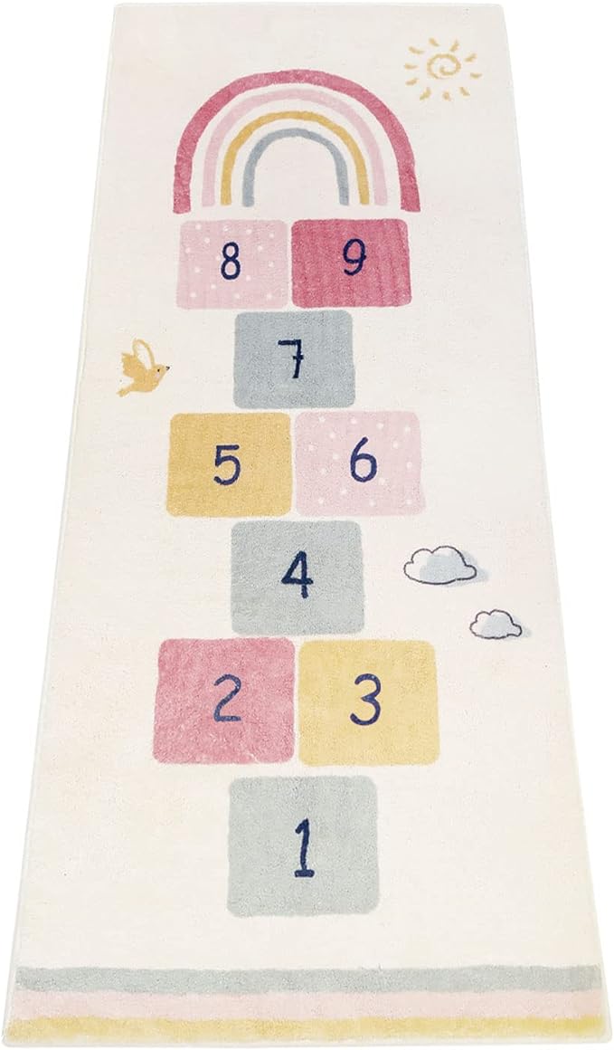 Topotdor Rainbow Sky Hopscotch Game Rugs,Kids Play Area Rugs Soft Floor Carpet for Bedroom Playroom Nursery,Great Gift for Girls & Boys,27.5" x 63"