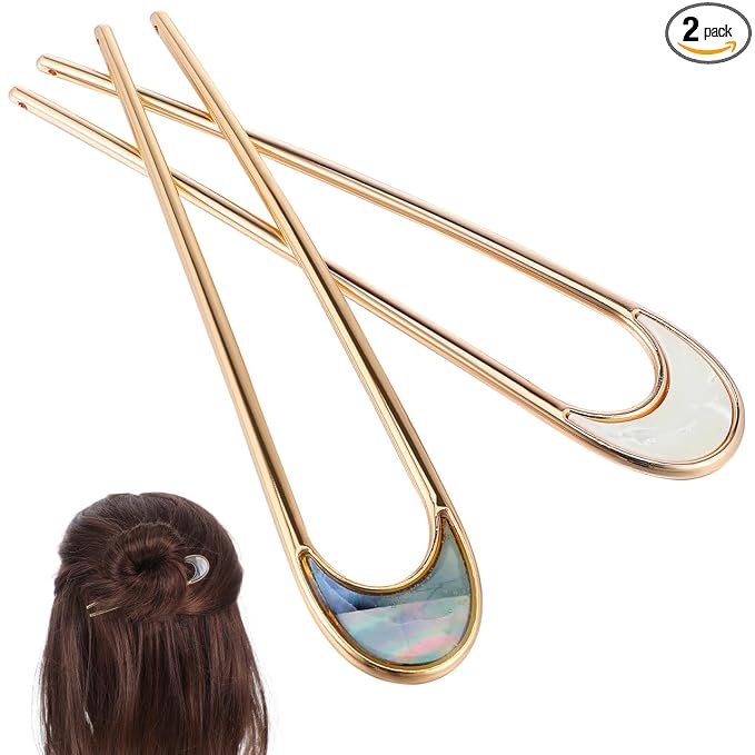 Lurrose 2pcs Hair Sticks Vintage Metal Hair Pins Moon Elegant Hair Chopsticks U Shaped Headdress Hair Styling Accessories for Woman Girls