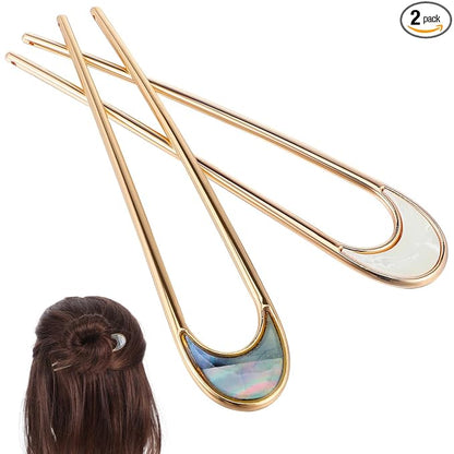 Lurrose 2pcs Hair Sticks Vintage Metal Hair Pins Moon Elegant Hair Chopsticks U Shaped Headdress Hair Styling Accessories for Woman Girls