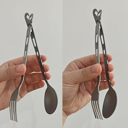 Titanium Fork Spoon Knife Set - Camping Tongs | Ultralight Backpacking Utensils, Travel Cutlery Set, Heat-Resistant & Rustproof, Hiking Survival Gear ((Knife+ Fork+ Spoon)* 2)