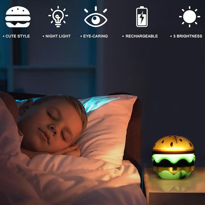 Cute Desk Lamp for Kids, Hamburger Small Boy Desk Lamps Rechargeable with Dimmable Touch Adjustable Neck,Kawaii Desk Lamp Night Light,Boy Desk Accessories Kawaii Room Decor for Boys Girl Gift