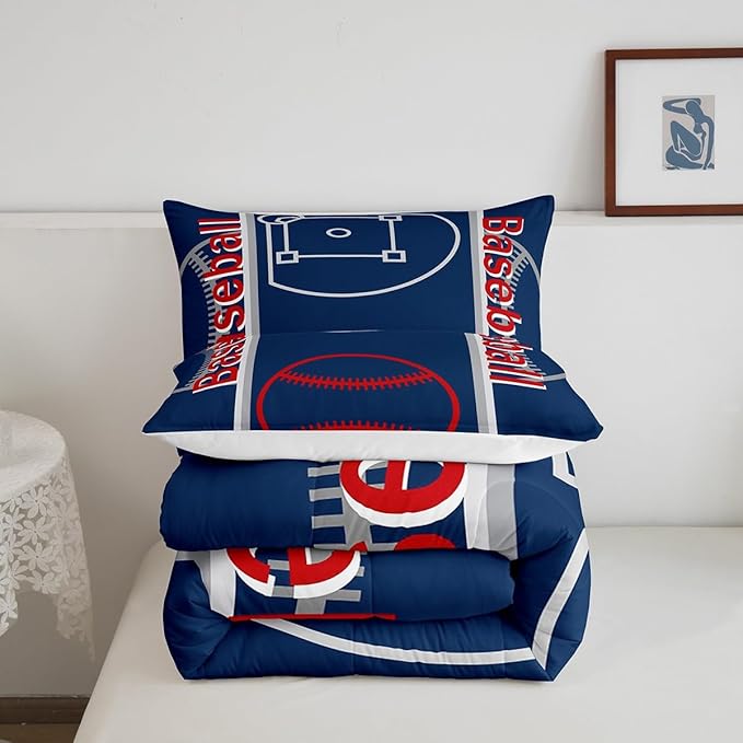 Feelyou Baseball Print Bedding Set King Size Sports Game Comforter Set for Kids Boys Girls Decor Baseball Gaming Comforter Microfiber Ball Duvet Set Bedroom Quilt Set
