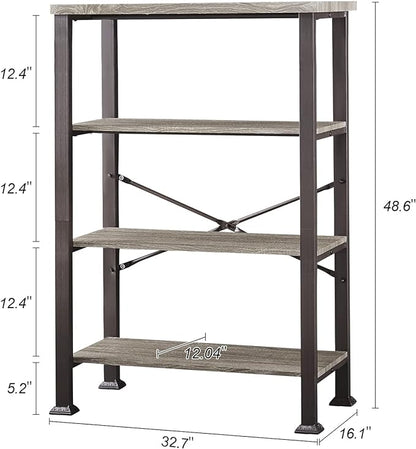HOMBAZAAR Bookshelf, 4-Tier Vintage Industrial Book Shelf, Rustic Wood and Metal Bookcase and Bookshelves, Free Standing Storage Large Bookshelf for Living Room, Bedroom and Kitchen, Grey Oak