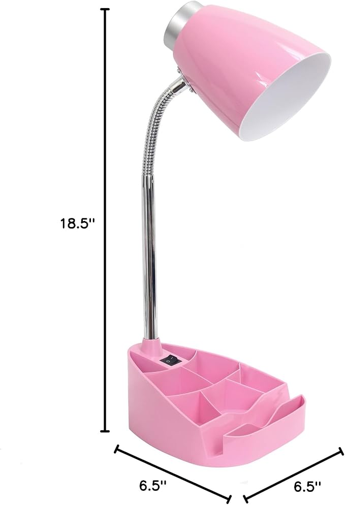 Simple Designs LD1002-PNK Gooseneck Organizer Desk Lamp with iPad Tablet Stand Book Holder, Pink
