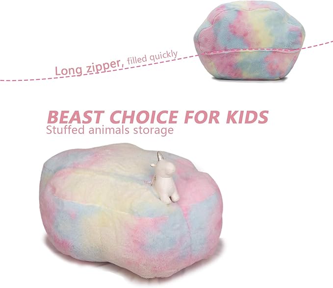 Stuffed Animal Storage Bean Bag Chair Cover for Kids Tie Dye Cat's Paw Bean Bag Cushion for Girls Medium Size Toy Organizer Cover Only Without Filling