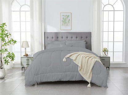 3 Piece Solid Color All Season Bedding Comforter Set Microfiber Soft Lightweight Bedding Set for Kids Teens Adults Room Decor with 1 Comforter and 2 Pillowcases Twin