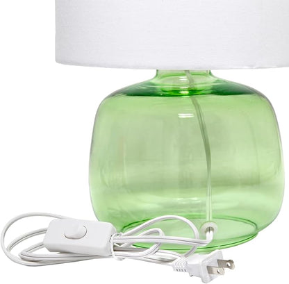 Simple Designs LT2064-GRW Glass Table Lamp with Fabric Shade, Green with White Shade