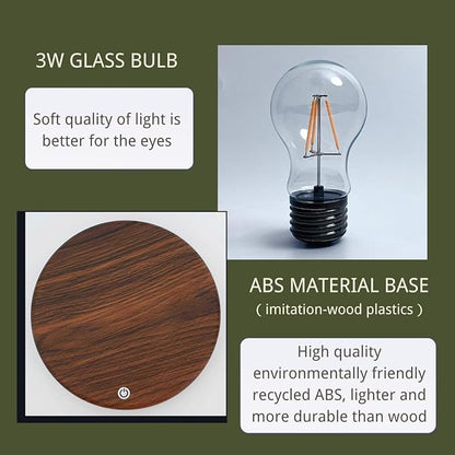Levitating Bulb Lamp Magnetic Floating Lamp Light Desk Lamp Night Light Table LED for Unique Gifts, Room Decor, Night Light, Home Office Decor Desk Tech Toys (Round-Dark Brown Base)