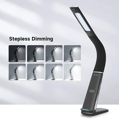 LED Desk Lamp with Wireless Charger, USB Charging Port, Stepless dimmable brightness, Natural Lights, Desk Lamps for Home Office, Table Lamp Eye Caring Reading Light, Gesture Control desk light