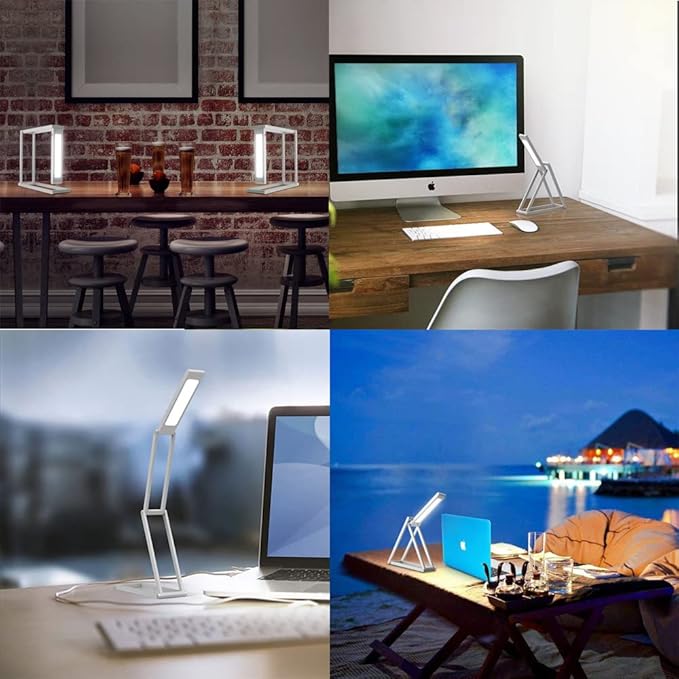 Foldable LED Desk Light, Slim Portable Rechargeable USB Table Light, Eye-Caring Aluminium Alloy Table Lamps,for Home, Reading, Studying, Work, Travel (Silver)