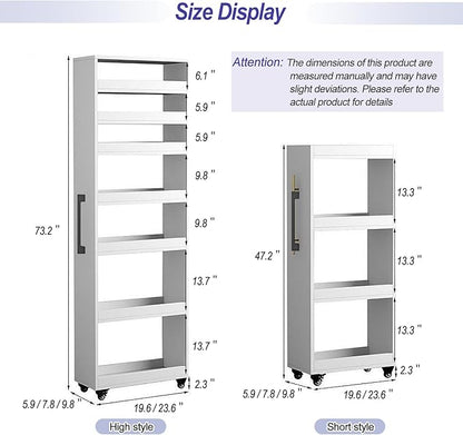 7-Tier Slim Storage Cart, Wooden Rolling Pantry Cabinet with Wheels, Narrow Shelf Organizer for Kitchen, Bakers Rack, Dining Room, Closet, Small Spaces Light Walnut 47.2" H*9.8" W*23.6" D
