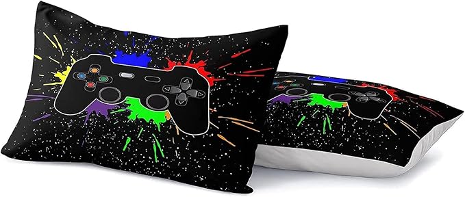 Kids Gaming Bedding Sets, 6 Piece Gamer Comforter Sets for Teens Boys Full Size for Bedroom Comforter Set Adult 3D Gamepad Microfiber Bedding Sets Fits All Season