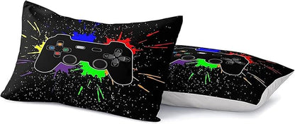 Kids Gaming Bedding Sets, 6 Piece Gamer Comforter Sets for Teens Boys Full Size for Bedroom Comforter Set Adult 3D Gamepad Microfiber Bedding Sets Fits All Season