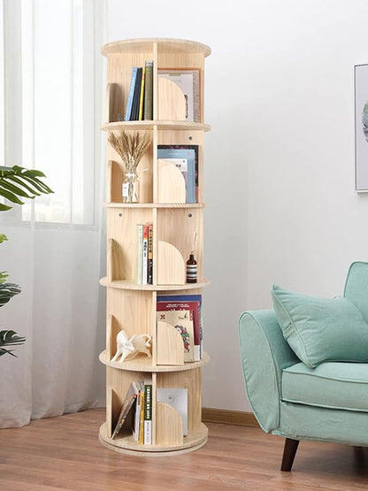 Rotating Bookshelf, 360 Display 5 Tier Floor Standing Bookcase Storage Rack for Kids&Adult, Wood Narrow Book Shelf Organizer for Bedroom, Living Room, Study Room(63 * 18.1 * 18.1inch)