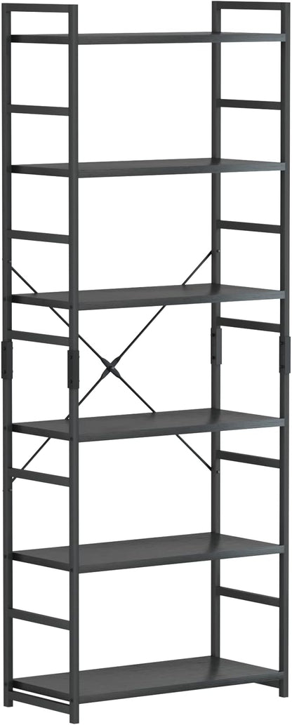 NUMENN 6 Tier Bookshelf, Tall Bookcase Shelf Storage Organizer, Modern Book Shelf for Bedroom, Living Room and Home Office, Black