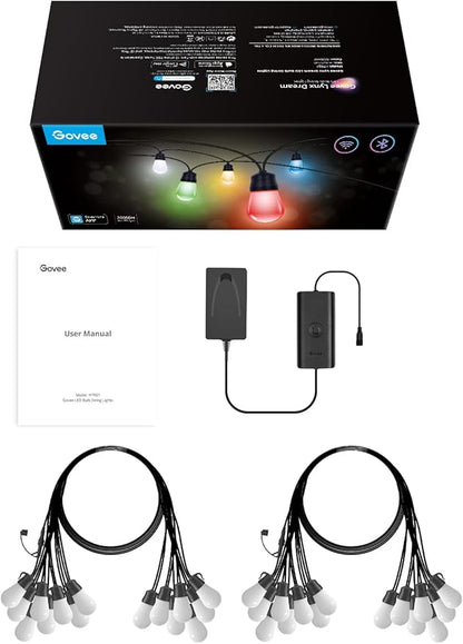 Govee Smart Outdoor String Lights H7021, RGBIC Warm White 96ft (2 Ropes of 48ft) LED Bulbs for Outdoor Decorations, WiFi Patio Lights Work with Alexa, Google, APP Control, IP65 Waterproof