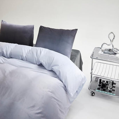 Wellboo Grey Gradient Comforter Sets King Silver Grey Velvet Bedding Comforters Modern Plain White and Dark Grey Flannel Quilts Farmhouse Abstract Art Gray Comforters Micromink Sherpa Fuzzy Plush Bed