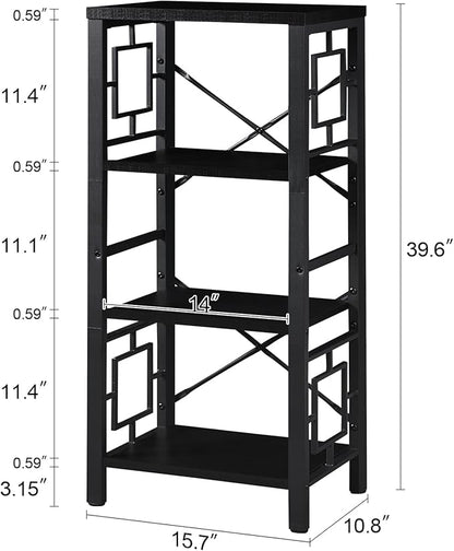 Bookshelf, Vintage Industrial 4 Tier Bookshelf, Freestanding Narrow Bookcase with Rustic Wood and Metal, Small Bookshelf for Home Office, Bedroom & Living Room, Black