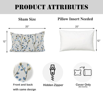 YOUR SMILE Classical Embroidery Jacquard Blue Square Decorative Throw Pillow Case Cushion Cover,12x20 inch
