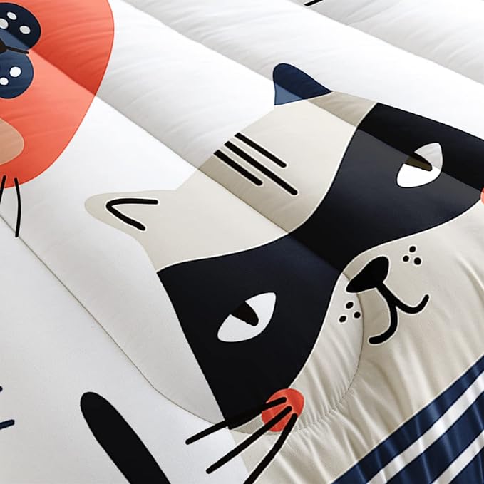 CVHOUSE Cat Bedding,Cartoon Cat Comforter Twin,Animals Print Comforter Set for Kids,Kawaii Quilt Set with 1 Comforter and 2 Pillow Cases