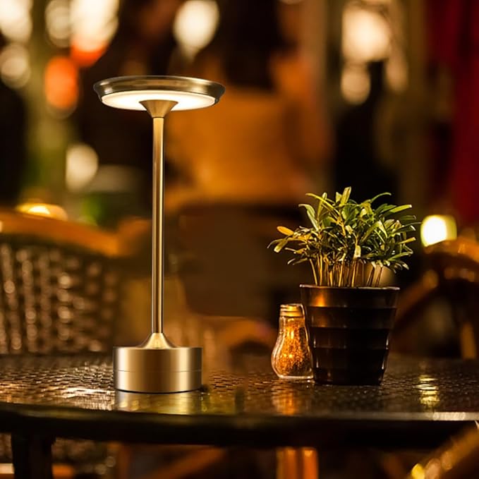 Portable Metal Desk Lamp, 3-Levels Brightness Metal LED Table Lamp, 3 Color Touch Control Rechargeable Lamp, Night Light, Bedside Lamp,Dining Room Lamp (Gold)