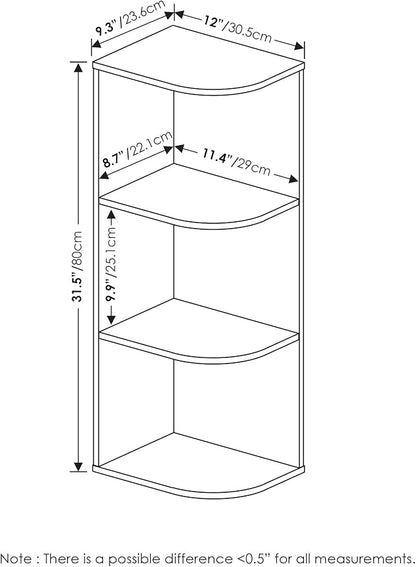 Furinno Pasir 3-Tier Corner Open Shelf Bookcase, French Oak