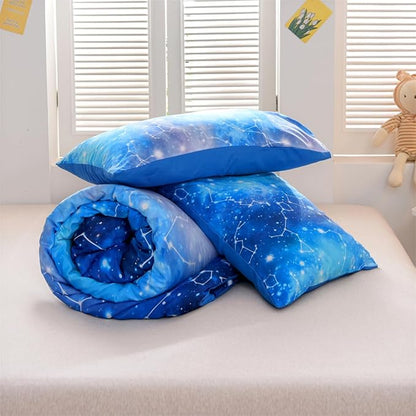 Holawakaka Tie Dye Constellation Print Ombre Comforter Set Full Size Girls Boys Gradient Galaxy Bedding Set (Cyan,Full)
