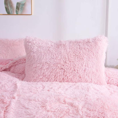 Faux Fur Kids Girls Light Pink Comforter Sets Queen - 3PC Bed Set Warm Comfortable Soft Plush Flannel Velvet Fluffy Fuzzy Bedding（Comforter x 1 Pillowcases x 2）