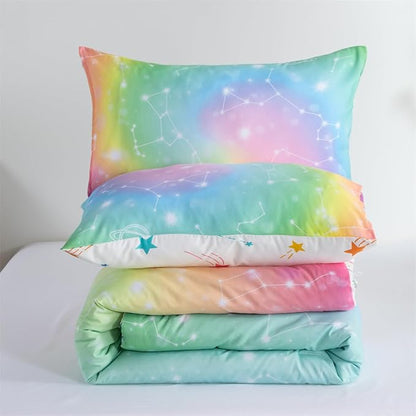 Holawakaka Tie Dye Constellation Print Rainbow Ombre Comforter Set Full Size Girls Boys Gradient Galaxy Bedding Sets Teens Boho Bed Set(Multi,Full)