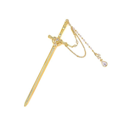 Sword Tassels Hair Pins for Women - Gold Long Ancient Style Tassels Metal Chopsticks Chinese Hair Sticks Pin Decorative Gold Medieval Renaissance Chinese Hair Accessories for Women Jewelry