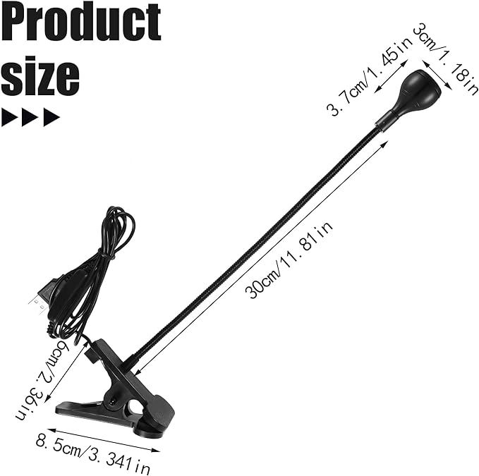 Big Chip 395nm UV LED Light Fixtures with Gooseneck and Clamp Mini Desk Light Clamp Portable Gooseneck for Outdoor Stall Gel Nail Curing, 5V USB Input(Black,1 Piece)