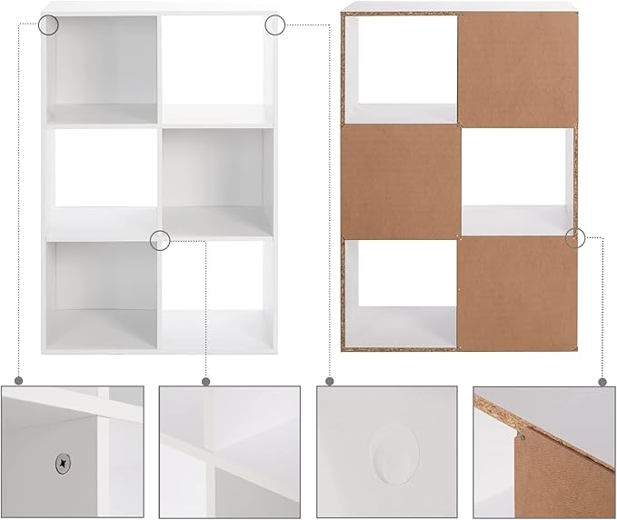 PATHIRA US Wooden Storage Bookcase 6-Cube, Fits 11 Inch Storage Bin, Modular Bookshelf Square Cabinet Organizer, Display Cube Shelves Compartments, White