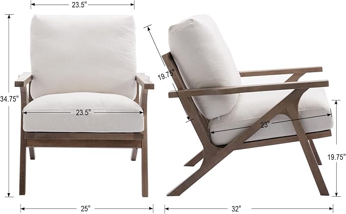 chairus Mid Century Accent Armchairs Modern Upholstered Lounge Chairs Compfy Leisure Arm Chairs for Living Room Fireplace/Bedroom/Reception/Dorms, Set of 2, Linen Fabric White