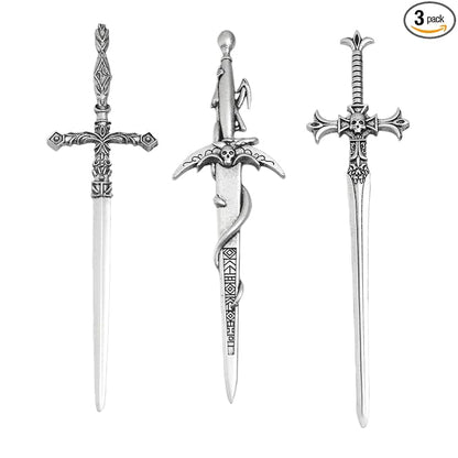 3Pcs Sword Hair Pins - Renaissance Medieval Gothic Hair Sticks for Women, Vintage Metal Hair Chopsticks for Bun Updo, Renaissance Accessories Medieval Accessories