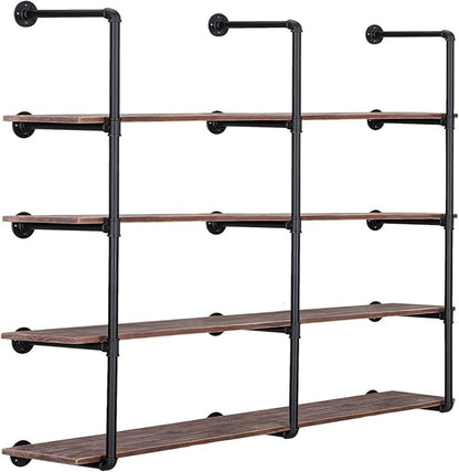 Pynsseu Industrial Wall Mounted Iron Pipe Shelf, Rustic DIY Open Bookshelf, Farmshouse Pipe Shelves for Kitchen Bathroom, 3 Pack